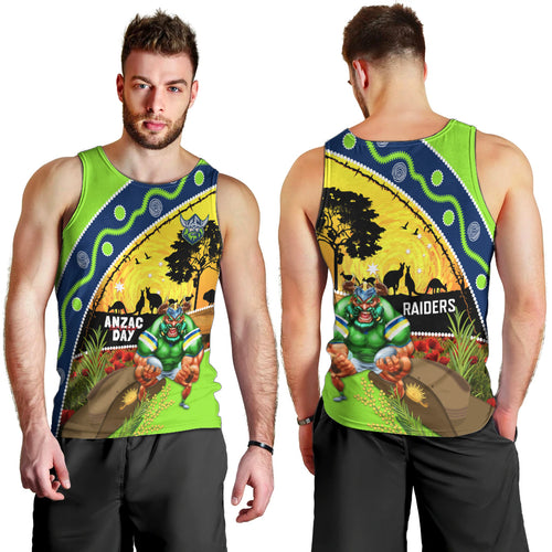 Raiders Rugby ANZAC Day Men Tank Top Green Machine Mascot Rosemary Starry Night