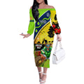 Raiders Rugby ANZAC Day Off The Shoulder Long Sleeve Dress Green Machine Mascot Rosemary Starry Night