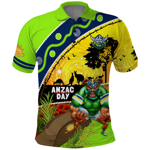 Raiders Rugby ANZAC Day Polo Shirt Green Machine Mascot Rosemary Starry Night