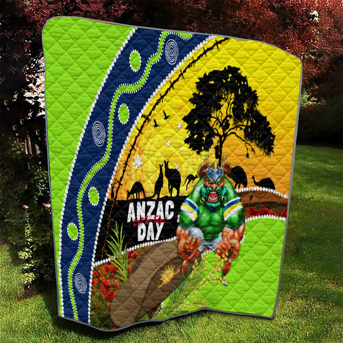 Raiders Rugby ANZAC Day Quilt Green Machine Mascot Rosemary Starry Night