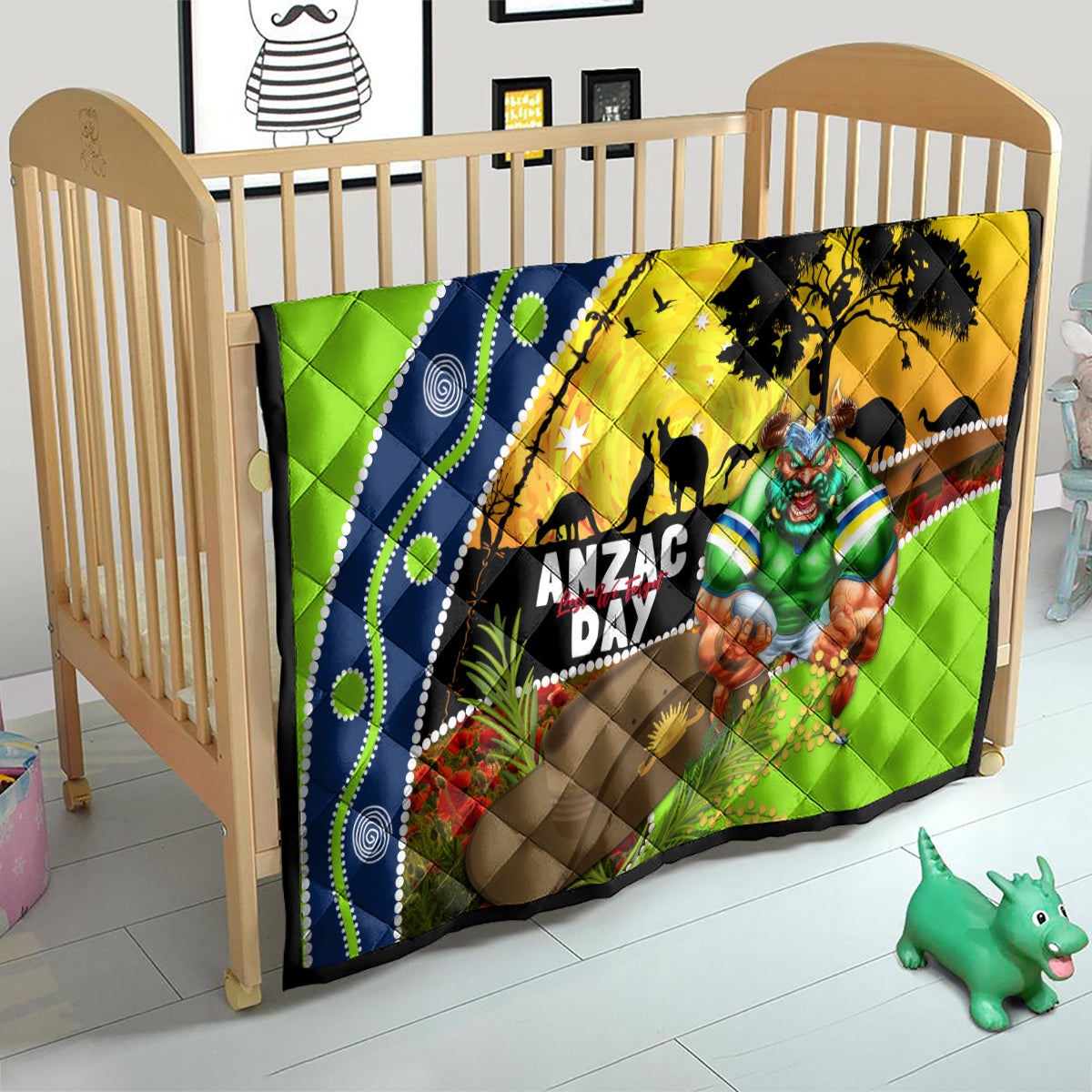 Raiders Rugby ANZAC Day Quilt Green Machine Mascot Rosemary Starry Night