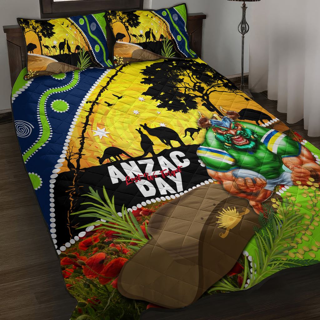 Raiders Rugby ANZAC Day Quilt Bed Set Green Machine Mascot Rosemary Starry Night