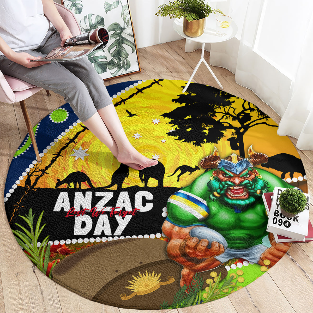 Raiders Rugby ANZAC Day Round Carpet Green Machine Mascot Rosemary Starry Night