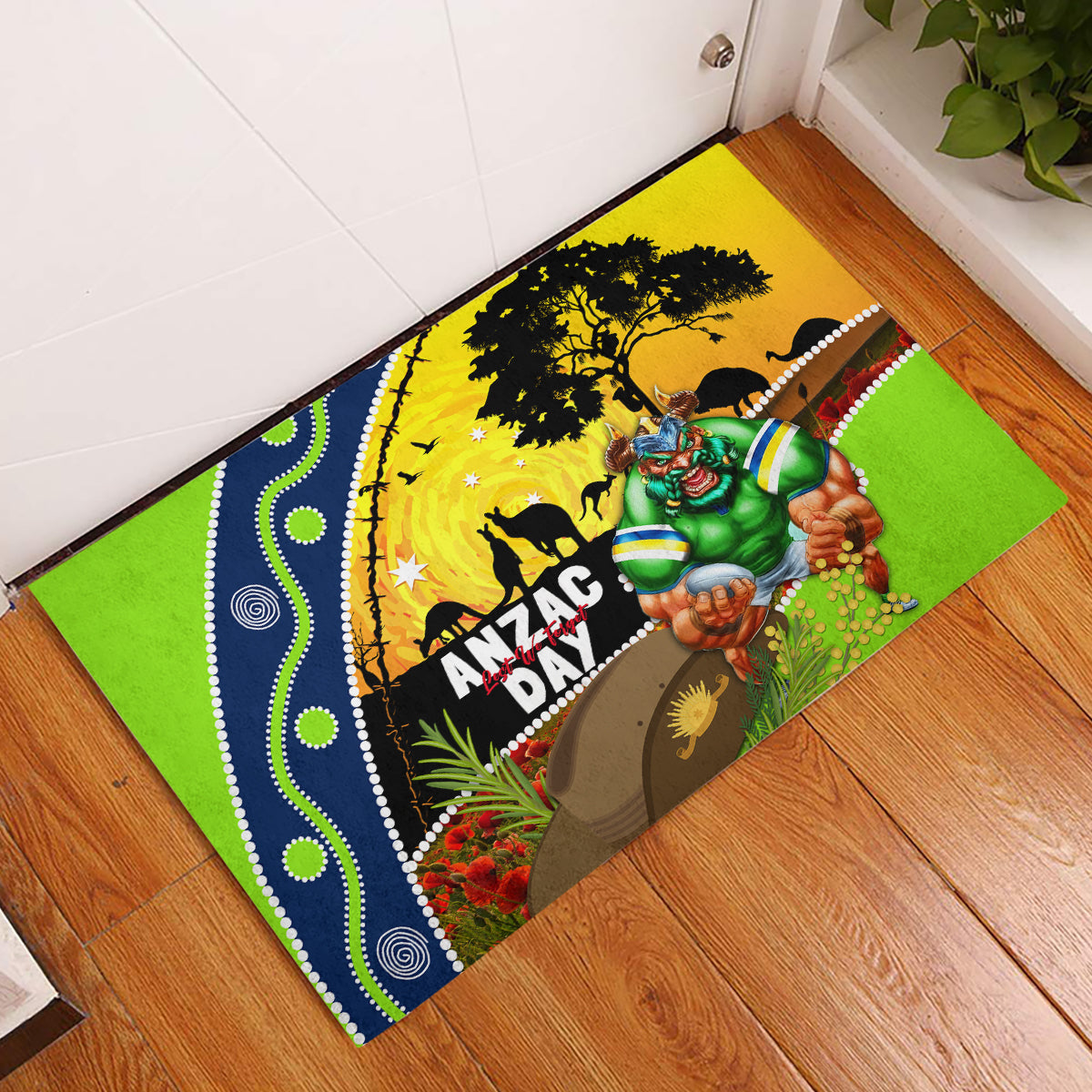 Raiders Rugby ANZAC Day Rubber Doormat Green Machine Mascot Rosemary Starry Night