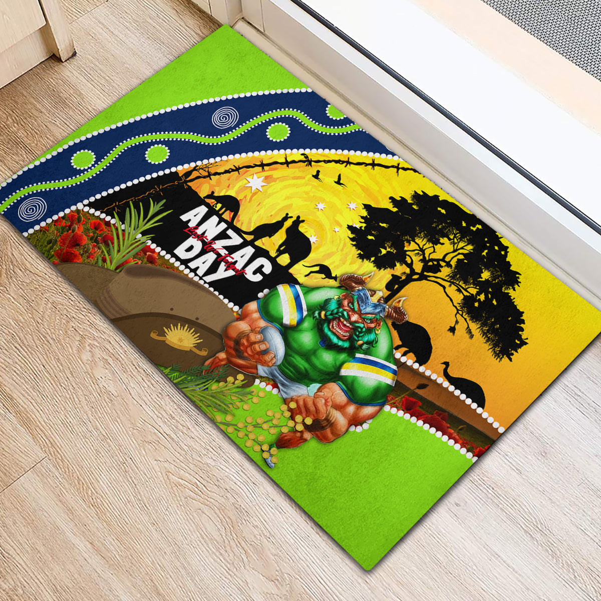 Raiders Rugby ANZAC Day Rubber Doormat Green Machine Mascot Rosemary Starry Night