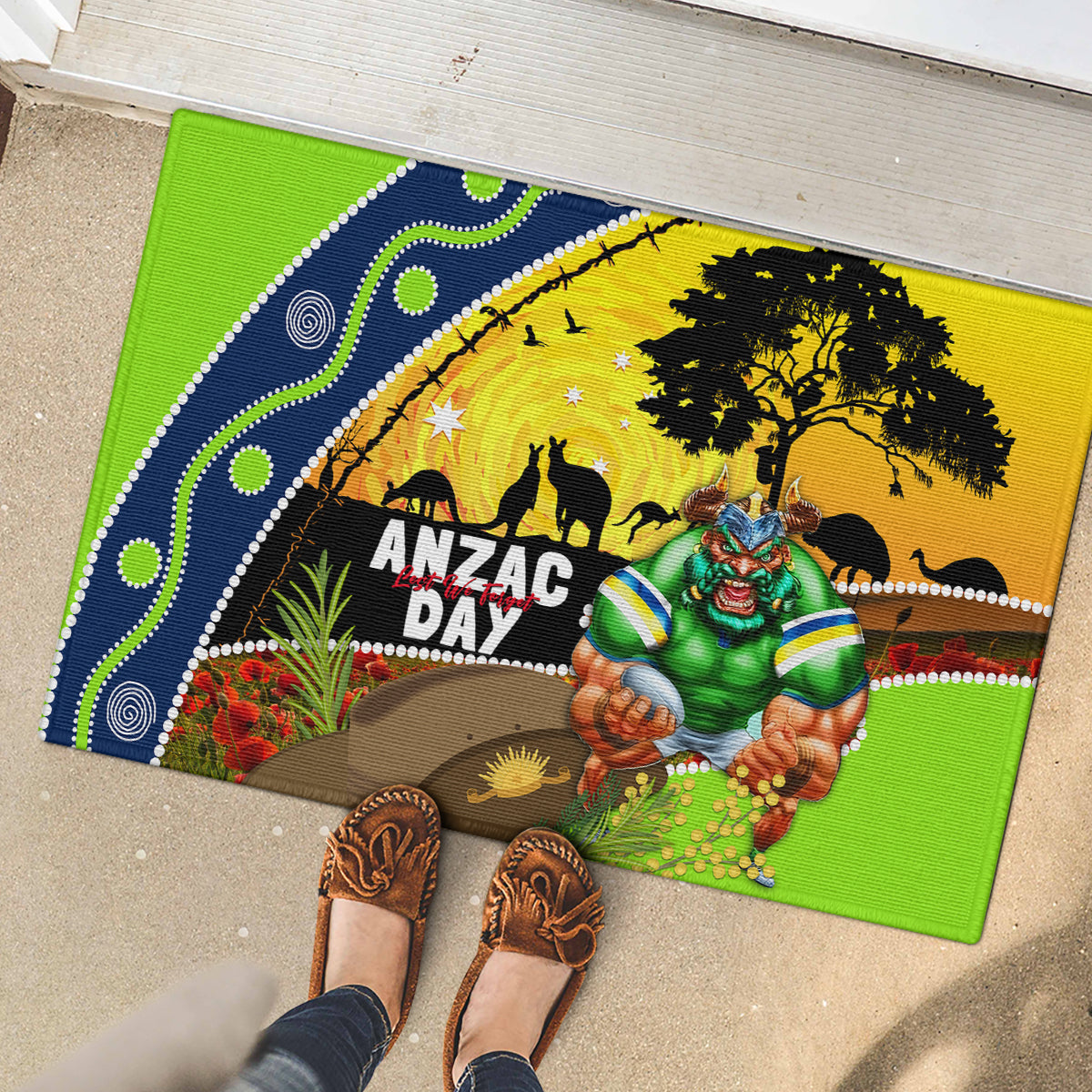 Raiders Rugby ANZAC Day Rubber Doormat Green Machine Mascot Rosemary Starry Night