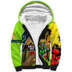 Raiders Rugby ANZAC Day Sherpa Hoodie Green Machine Mascot Rosemary Starry Night
