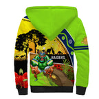 Raiders Rugby ANZAC Day Sherpa Hoodie Green Machine Mascot Rosemary Starry Night