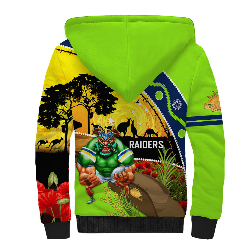 Raiders Rugby ANZAC Day Sherpa Hoodie Green Machine Mascot Rosemary Starry Night