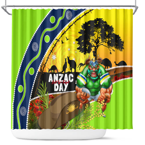 Raiders Rugby ANZAC Day Shower Curtain Green Machine Mascot Rosemary Starry Night
