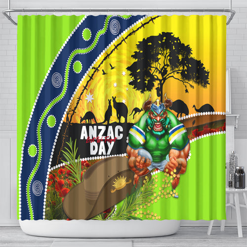 Raiders Rugby ANZAC Day Shower Curtain Green Machine Mascot Rosemary Starry Night