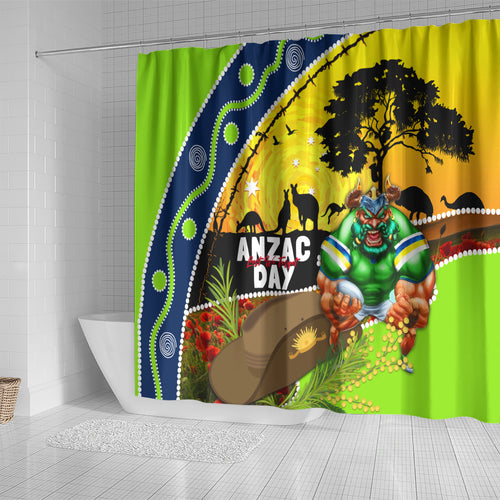 Raiders Rugby ANZAC Day Shower Curtain Green Machine Mascot Rosemary Starry Night