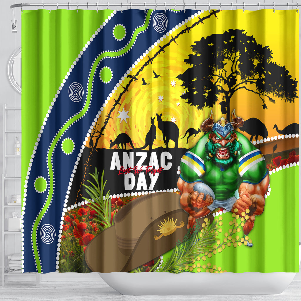 Raiders Rugby ANZAC Day Shower Curtain Green Machine Mascot Rosemary Starry Night