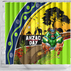 Raiders Rugby ANZAC Day Shower Curtain Green Machine Mascot Rosemary Starry Night