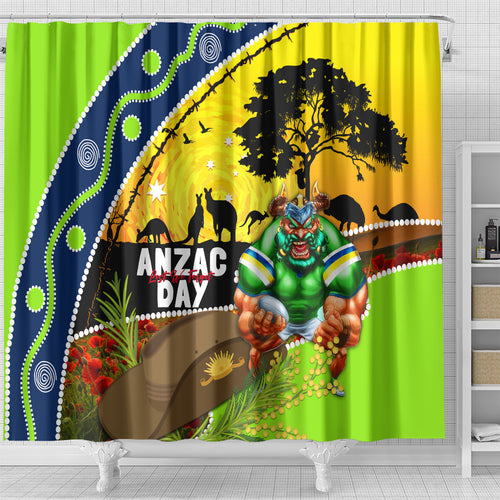 Raiders Rugby ANZAC Day Shower Curtain Green Machine Mascot Rosemary Starry Night