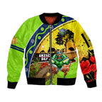 Raiders Rugby ANZAC Day Sleeve Zip Bomber Jacket Green Machine Mascot Rosemary Starry Night