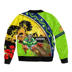 Raiders Rugby ANZAC Day Sleeve Zip Bomber Jacket Green Machine Mascot Rosemary Starry Night