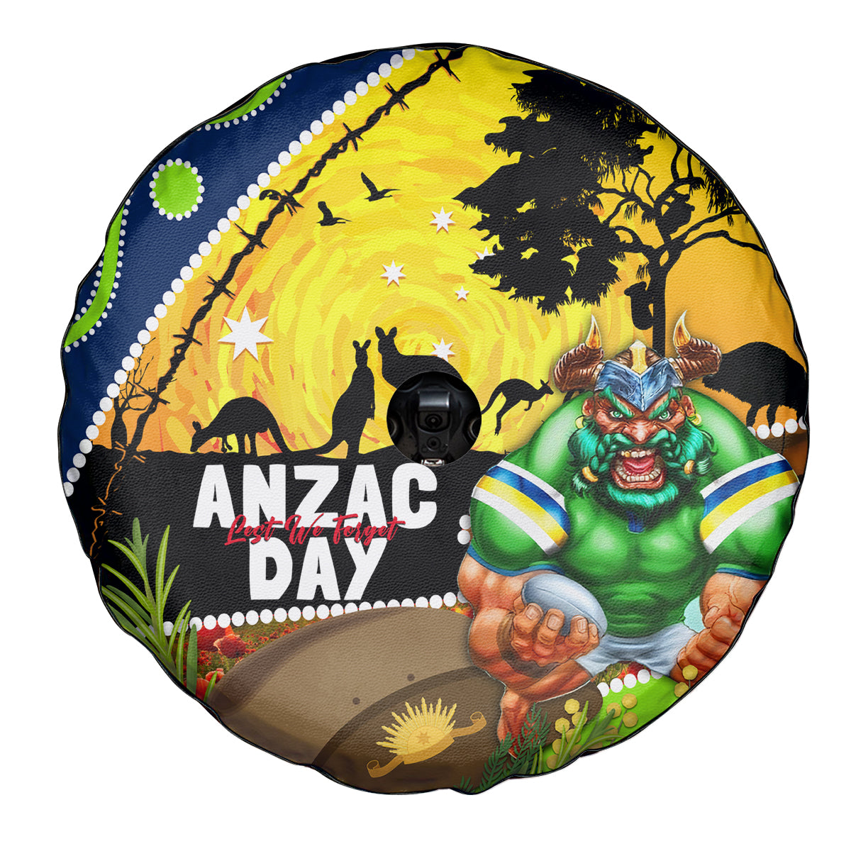 Raiders Rugby ANZAC Day Spare Tire Cover Green Machine Mascot Rosemary Starry Night