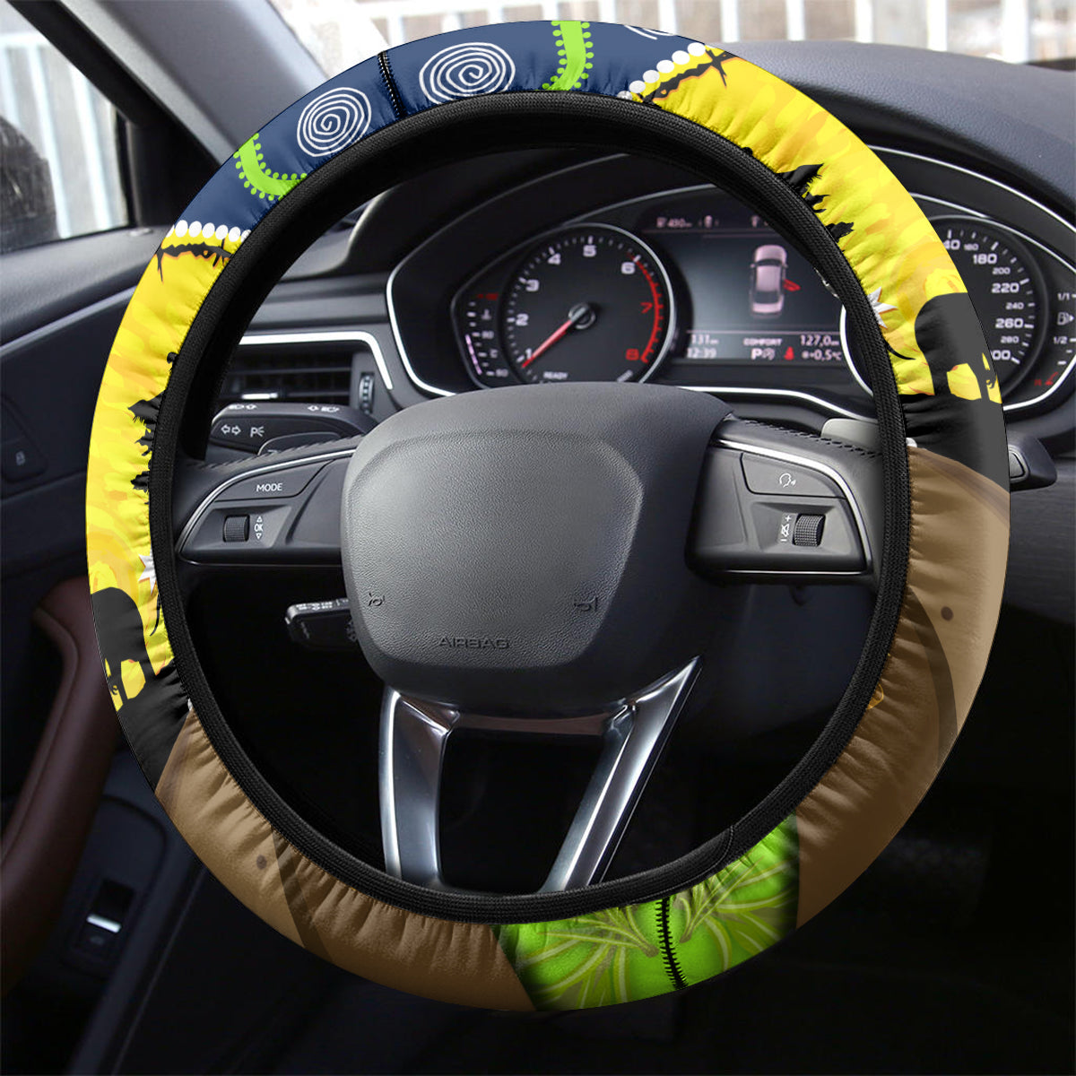 Raiders Rugby ANZAC Day Steering Wheel Cover Green Machine Mascot Rosemary Starry Night