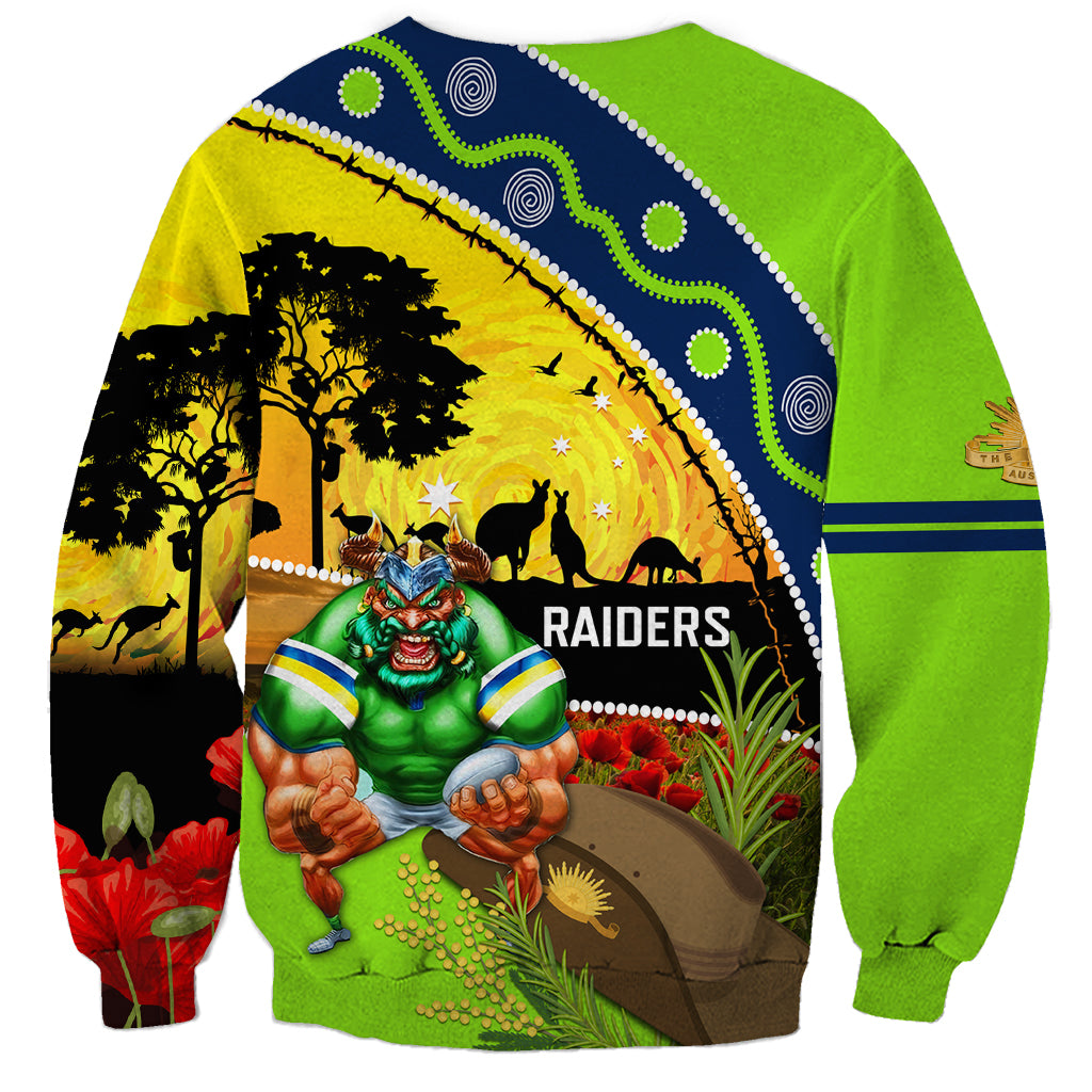 Raiders Rugby ANZAC Day Sweatshirt Green Machine Mascot Rosemary Starry Night