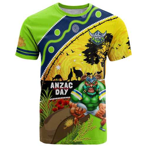 Raiders Rugby ANZAC Day T Shirt Green Machine Mascot Rosemary Starry Night