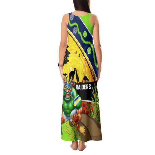 Raiders Rugby ANZAC Day Tank Maxi Dress Green Machine Mascot Rosemary Starry Night