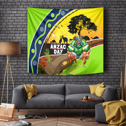 Raiders Rugby ANZAC Day Tapestry Green Machine Mascot Rosemary Starry Night