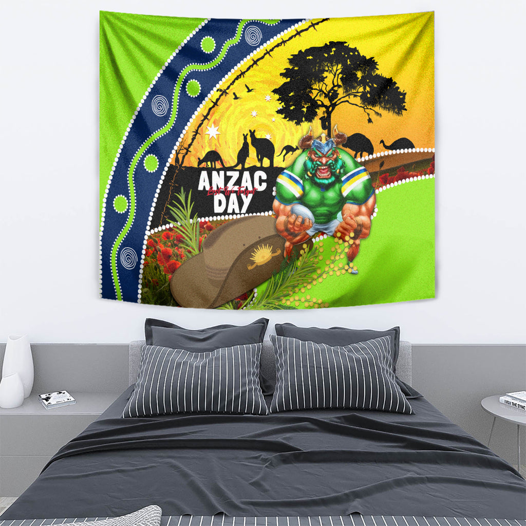 Raiders Rugby ANZAC Day Tapestry Green Machine Mascot Rosemary Starry Night
