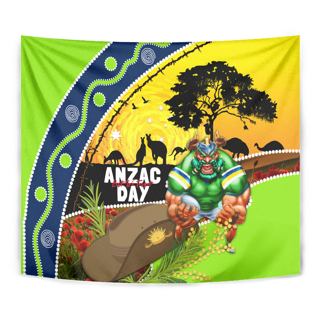 Raiders Rugby ANZAC Day Tapestry Green Machine Mascot Rosemary Starry Night