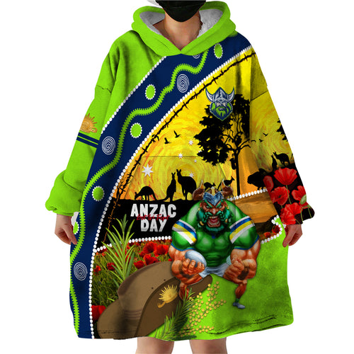 Raiders Rugby ANZAC Day Wearable Blanket Hoodie Green Machine Mascot Rosemary Starry Night