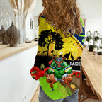Raiders Rugby ANZAC Day Women Casual Shirt Green Machine Mascot Rosemary Starry Night
