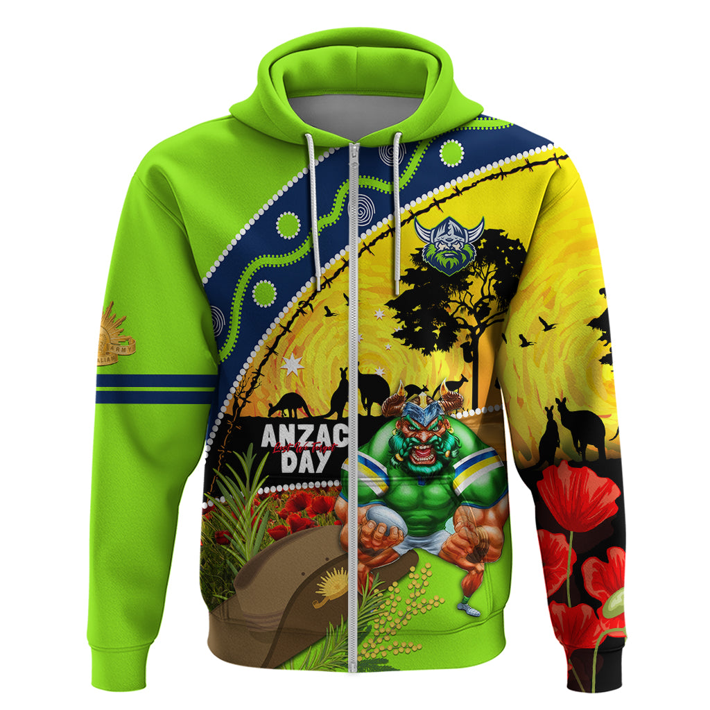Raiders Rugby ANZAC Day Zip Hoodie Green Machine Mascot Rosemary Starry Night