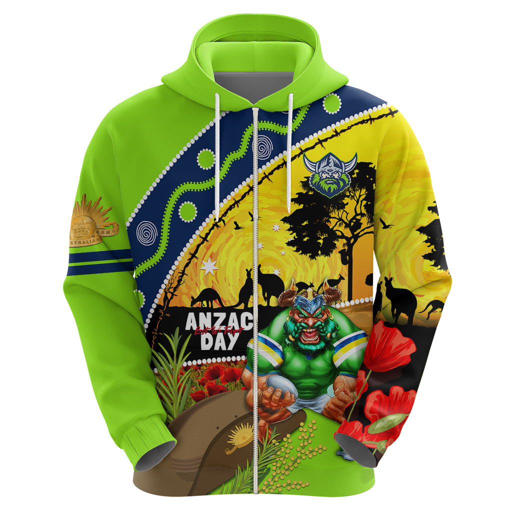 Raiders Rugby ANZAC Day Zip Hoodie Green Machine Mascot Rosemary Starry Night