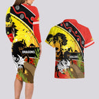 Dragons Rugby ANZAC Day Couples Matching Long Sleeve Bodycon Dress and Hawaiian Shirt Saints Rosemary Starry Night