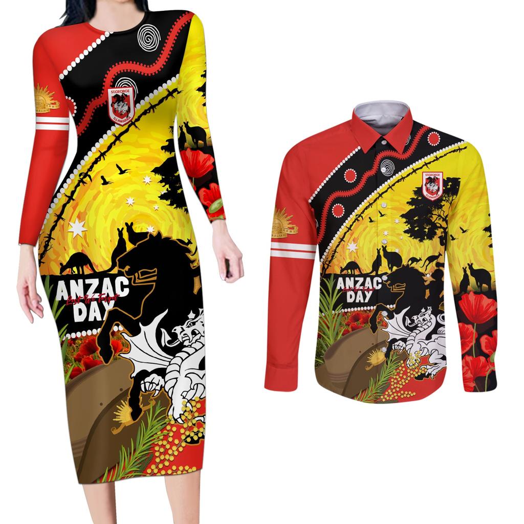 Dragons Rugby ANZAC Day Couples Matching Long Sleeve Bodycon Dress and Long Sleeve Button Shirt Saints Rosemary Starry Night