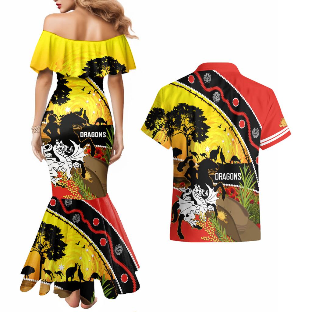 Dragons Rugby ANZAC Day Couples Matching Mermaid Dress and Hawaiian Shirt Saints Rosemary Starry Night
