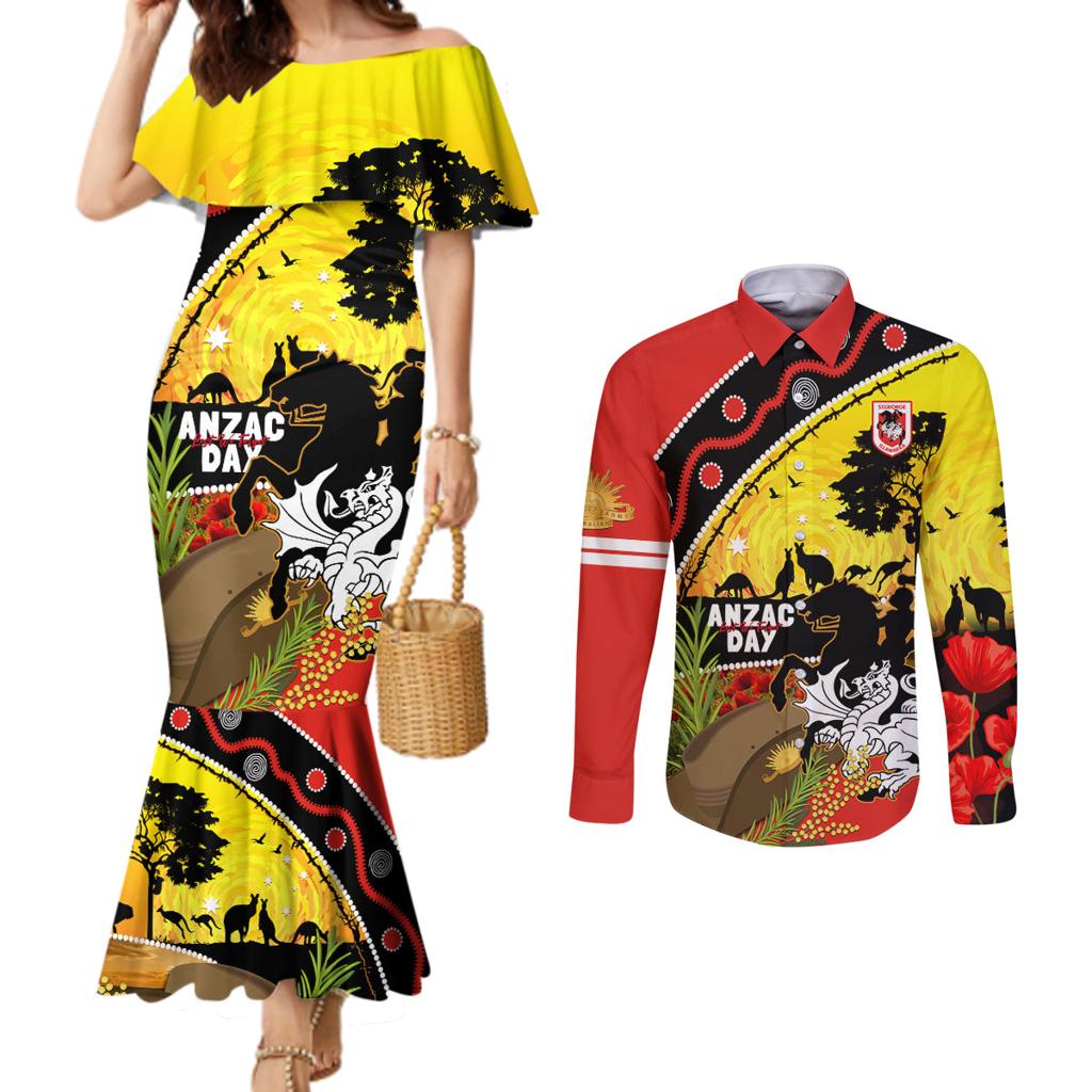 Dragons Rugby ANZAC Day Couples Matching Mermaid Dress and Long Sleeve Button Shirt Saints Rosemary Starry Night