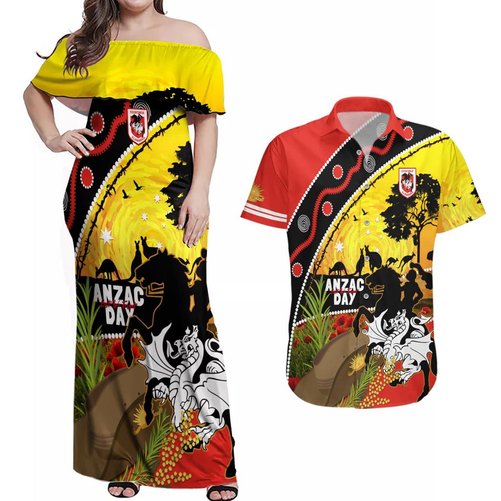 Dragons Rugby ANZAC Day Couples Matching Off Shoulder Maxi Dress and Hawaiian Shirt Saints Rosemary Starry Night