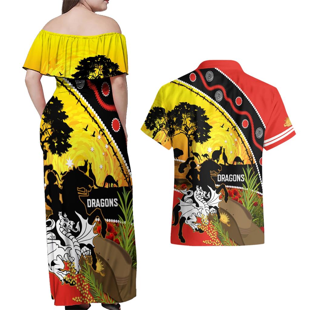 Dragons Rugby ANZAC Day Couples Matching Off Shoulder Maxi Dress and Hawaiian Shirt Saints Rosemary Starry Night