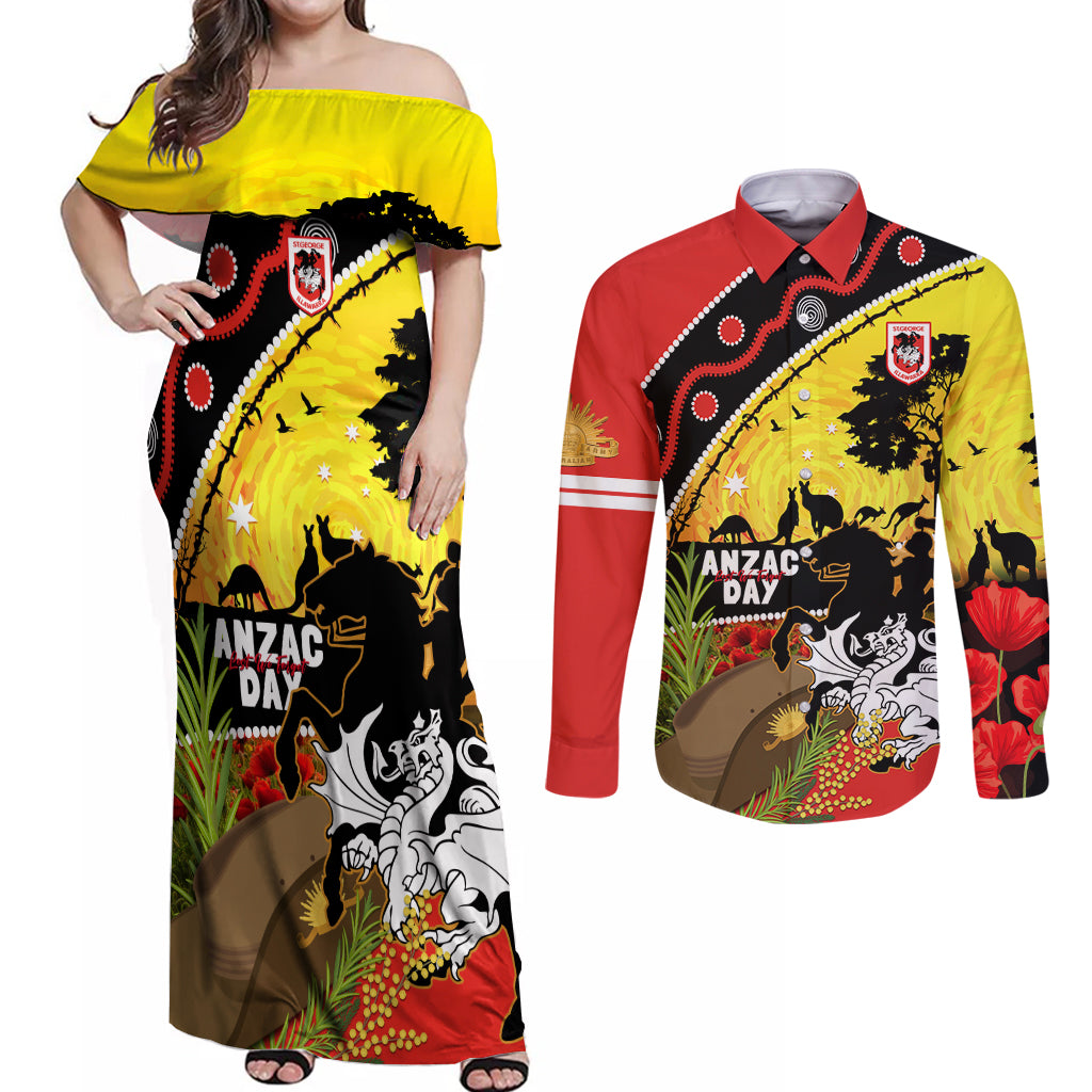 Dragons Rugby ANZAC Day Couples Matching Off Shoulder Maxi Dress and Long Sleeve Button Shirt Saints Rosemary Starry Night