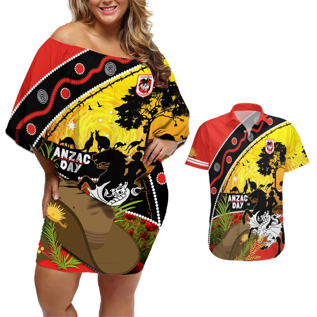 Dragons Rugby ANZAC Day Couples Matching Off Shoulder Short Dress and Hawaiian Shirt Saints Rosemary Starry Night