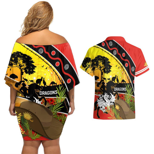 Dragons Rugby ANZAC Day Couples Matching Off Shoulder Short Dress and Hawaiian Shirt Saints Rosemary Starry Night