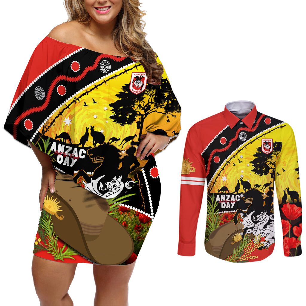 Dragons Rugby ANZAC Day Couples Matching Off Shoulder Short Dress and Long Sleeve Button Shirt Saints Rosemary Starry Night
