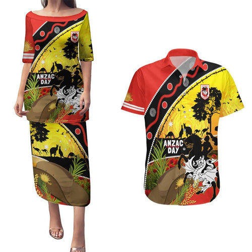 Dragons Rugby ANZAC Day Couples Matching Puletasi and Hawaiian Shirt Saints Rosemary Starry Night