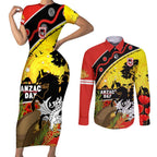 Dragons Rugby ANZAC Day Couples Matching Short Sleeve Bodycon Dress and Long Sleeve Button Shirt Saints Rosemary Starry Night
