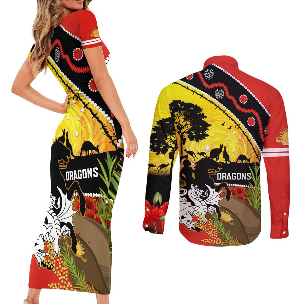 Dragons Rugby ANZAC Day Couples Matching Short Sleeve Bodycon Dress and Long Sleeve Button Shirt Saints Rosemary Starry Night