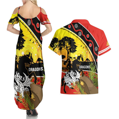 Dragons Rugby ANZAC Day Couples Matching Summer Maxi Dress and Hawaiian Shirt Saints Rosemary Starry Night
