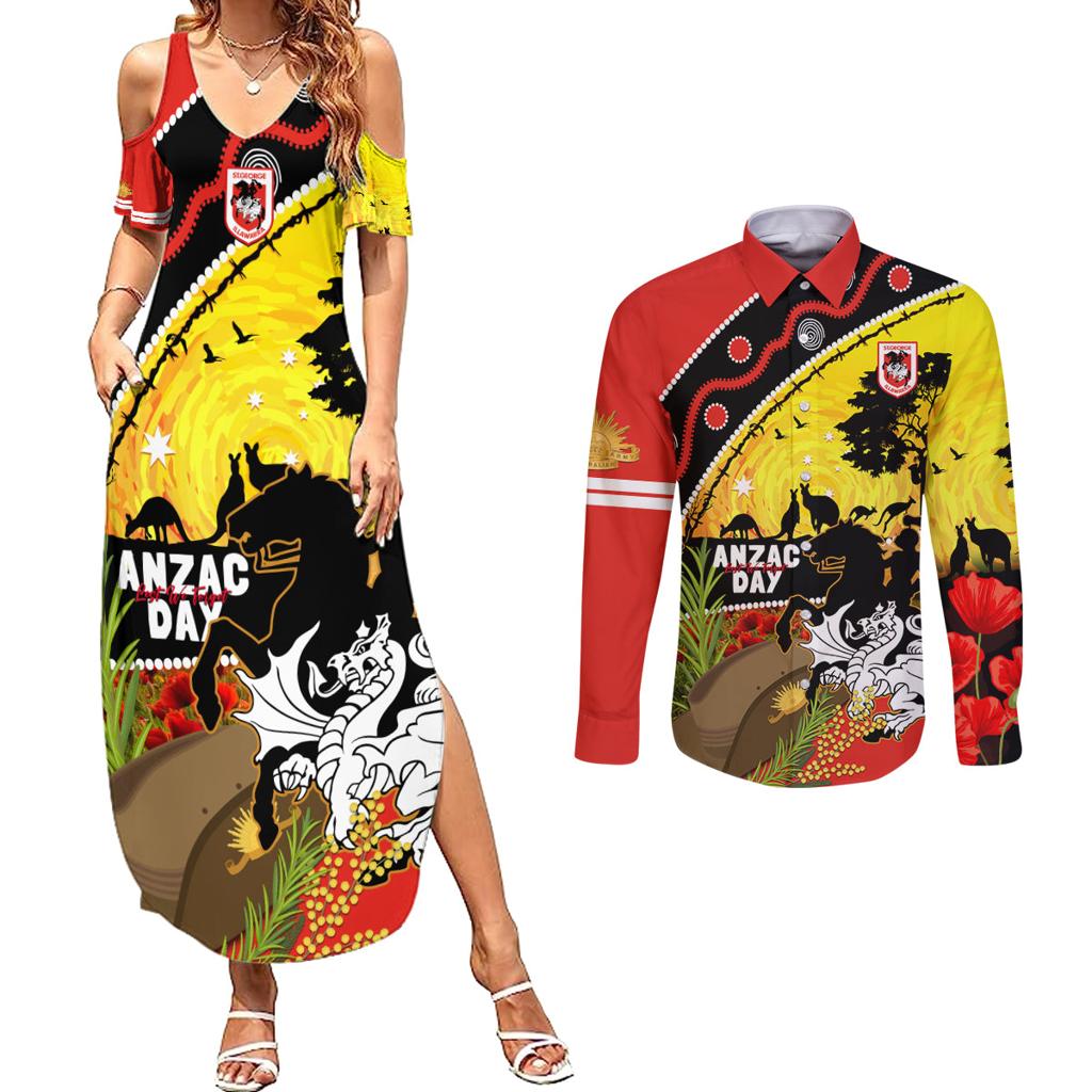 Dragons Rugby ANZAC Day Couples Matching Summer Maxi Dress and Long Sleeve Button Shirt Saints Rosemary Starry Night