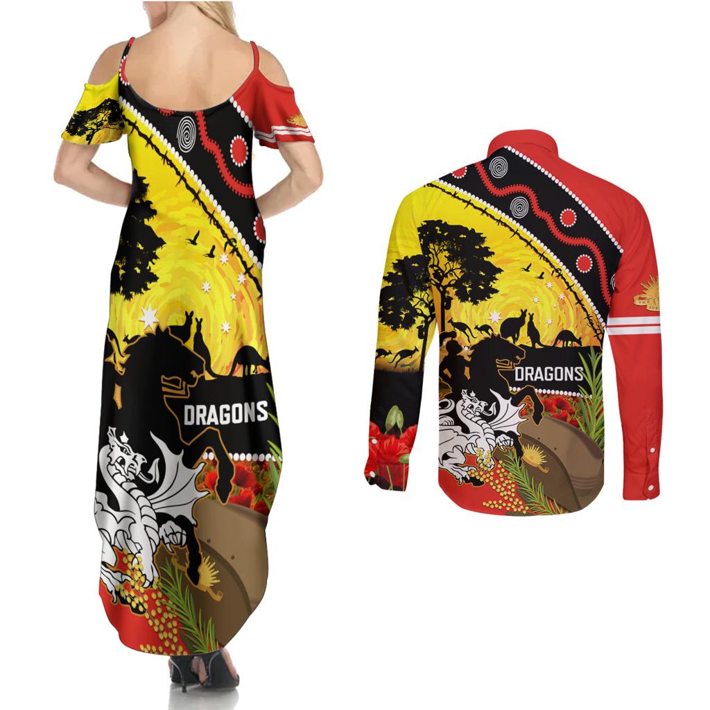 Dragons Rugby ANZAC Day Couples Matching Summer Maxi Dress and Long Sleeve Button Shirt Saints Rosemary Starry Night