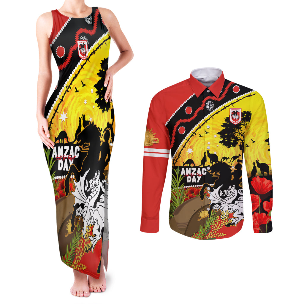 Dragons Rugby ANZAC Day Couples Matching Tank Maxi Dress and Long Sleeve Button Shirt Saints Rosemary Starry Night